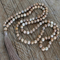 8mm Natural knot 108 Sand jasper gemstone beads necklace Bless All Saints' Day Fancy Yoga Lucky Handmade Wrist Elegant Diy
