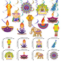 12Pcs/Pack Happy Diwali Party Spiral Banner Swirl Hanging Garland for India Diwali Festival Theme Party Photo Props Decoration