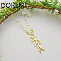 DOREMI Customized Letters Charm Name Necklace Big Letter Title Pendant Custom Initial Vertical Drop Name Necklace