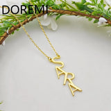 DOREMI Customized Letters Charm Name Necklace Big Letter Title Pendant Custom Initial Vertical Drop Name Necklace