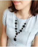 Turquoise Necklace Water Drop Shaped Blue Stone Pendant Women Vintage Tibetan Silver Setting Black Stones Jewelry Gift