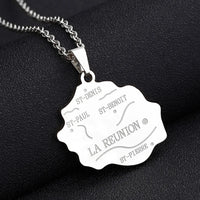 2024 New fashion stainless steel French Reunion map pendant necklace Geometric fashion men's and women's stainless steel pendant