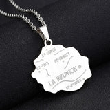 2024 New fashion stainless steel French Reunion map pendant necklace Geometric fashion men's and women's stainless steel pendant