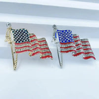 Patriotic American Flag Brooch Zinc Alloy Rhinestone Enamel Waving US National Flag Pin Decorative Sweater USA Flag Badge