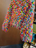 Fringe Crochet Jumper Rainbow Color Handmade Sweater Crew Neck Thick Needles Knit Pullover Knitwear Autumn/Winter Women Clothing