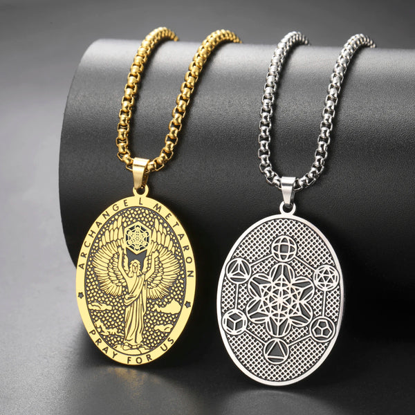 Jeshayuan 1pc Metatron's Cube Necklace Archangel Metatron Necklace Medal Pendant Protection Religious Amulet Jewelry For Men