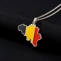 Stainless Steel Enamel Belgium Map Flag Pendant Necklace Unisex Couple Ethnic Patriotic Jewelry Gift Hot Sale European American