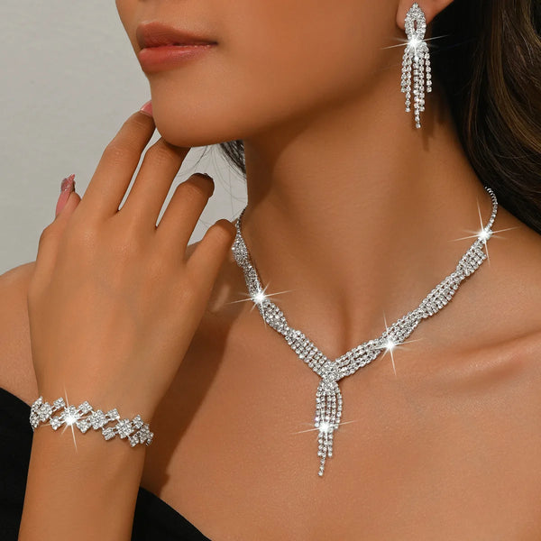 4-piece Wedding Season WOMEN'S High-end Claw Chain Necklace with Earrings and Bracelet Set, Banquet and Party Accessories