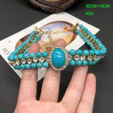 French Retro Elegant Inlaid Turquoise Geometric Necklace Bracelet Earring Set Fashionable High-End Women'S Jewelry