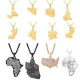 Multiple Countries Map Pendant Necklaces for Woman Man Gold Color IN USA HT ML MU CM PL UAE Africa CZ Map Unisex Jewelry Gift