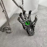 Evil Hand Necklace, Gothic Eye Pendant, Vintage Punk Jewelry, Dark Occult Symbol, Stainless Steel Chain, Gift for Men & Women