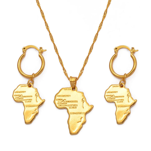 Anniyo African Map Jewelry sets Necklace Earrings for Women Girls Ethiopian Jewellery Nigeria Congo Ghana #132106S