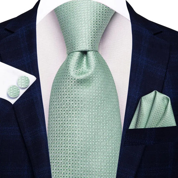 Gift Tie for Men 2023 New Sage Green Plaid Fashion Brand Wedding Party Necktie Handky Cufflinks Wholesale Hi-Tie Designer