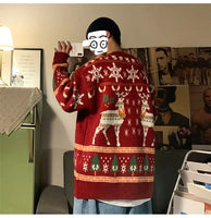 Red Green Blue Elk Print Christmas Sweaters for men\women 2024 New Winter Fashion Knitting Jumper Autumn Long Sleeve Pullovers