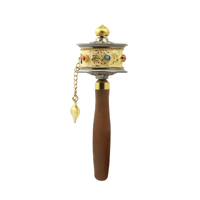 Hand Cranking Tibetan Prayer Wheel Double Bearing Colourful Turn Praying Instrument Wooden Handle Spinning Drum