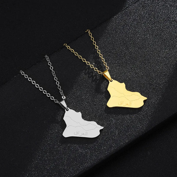 New fashion Iraqi Republic map Pendant Stainless steel necklace feminine personality geometric collarbone chain jewelry