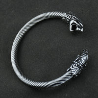 Men Stainless Steel Viking Wolf Geri and Freki Bear Paw Head Bangle amulet Bracelets for Male Gift