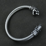 Men Stainless Steel Viking Wolf Geri and Freki Bear Paw Head Bangle amulet Bracelets for Male Gift