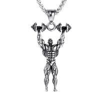 FIREBROS 2025 New Stainless Steel Vintage Gym Fitness Dumbbel Pendant Necklace Men Women Hiphop Rock Jewelry Gift Dropshipping