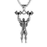 FIREBROS 2025 New Stainless Steel Vintage Gym Fitness Dumbbel Pendant Necklace Men Women Hiphop Rock Jewelry Gift Dropshipping