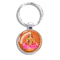 Hinduism Keychains Ganesha Vishnu Goddess of Kashmi Wealth Shiva Amulet Key Chain Glass Dome Keyring India Buddhism Jewelry Gift