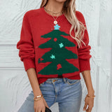 2024 Autumn Winter Women Christmas Tree Pattern Sweaters Casual Knitwear Crew-Neck Pullover Holiday Sweater Woman Pullovers