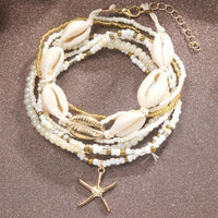 7Pcs shell Starfish Pendant Rice Beads Beaded Anklet for Women Summer Fashion Multi-layer Bracelet Anklet Bohemian Leg Jewelry