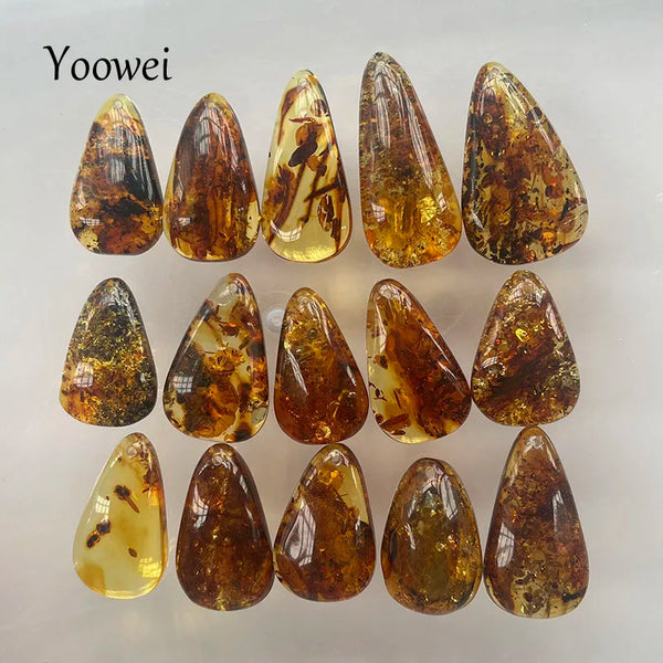 Yoowei Natural Piebald Amber 100% Genuine Unique Pendant Necklace Diy New Oval Water Drop Fashion Jewelry Original Reiki Stone