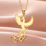 Dawapara Mythological Animals Phoenix Necklace Powerful Totem Celtics Crescent Moon Protection Amulet Stainless Steel Jewelry