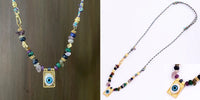 New Style Multi Color Braided Rope Star Moon Heart Hand Eye Charm Necklace,Unique Mix Stone 18K Gold Cotton Cord Jewelry Finding