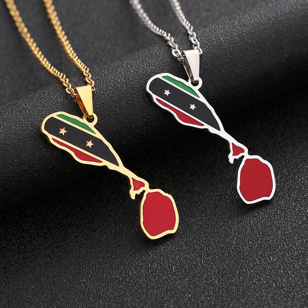 2024 New fashion stainless steel Saint Kitts and Nevis Commonwealth Map Necklace for women and men couples Ethnic style accessor