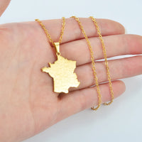 Anniyo Française Map Pendant Necklaces for Women Girls France French Jewelry Stainless Steel #320801