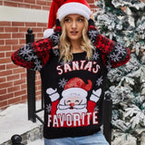 2025 Winter Women Christmas Knitted Sweater Santa's Favorite Print Pullover Full Sleeve O Neck Loose Soft Jumpers Xmas Look Wear