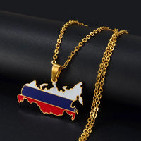 Anniyo Russia Map Flag Pendant Necklaces The Russian Federation Charm Jewelry Silver Color/Gold Color Chain Necklaces #300001