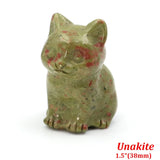 1.5" Cat Figurine Natural Stone Crystal Hand-carved Crystal Animal Statue Chakra Gem DIY Animal Handicrafts Artworks Home Decor