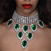 Luxury collar chain fashionable and exaggerated multi row bridal wedding sparkling rhinestone water droplet pendant neck chain
