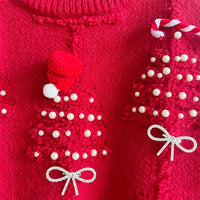 Autumn/Winter Christmas Sweater For Women Bow Nail Bead Red Knitted Pullover Tops American Fashion Jacquard New Year's Jumpers