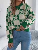VigoCasey 2025 Autumn Winter Christmas Knitted Sweater Women Casual Plaid Print Pullover Lady Lantern Long Sleeve Loose Jumper