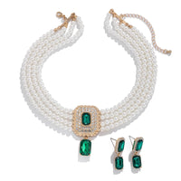 1Set Luxury Multilayer Imitation Pearl Necklace Earrings For Women Girls Temperament Jewelry Bridal Rhinestone Wedding Jewelry
