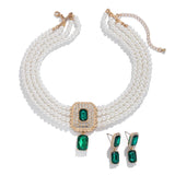 1Set Luxury Multilayer Imitation Pearl Necklace Earrings For Women Girls Temperament Jewelry Bridal Rhinestone Wedding Jewelry