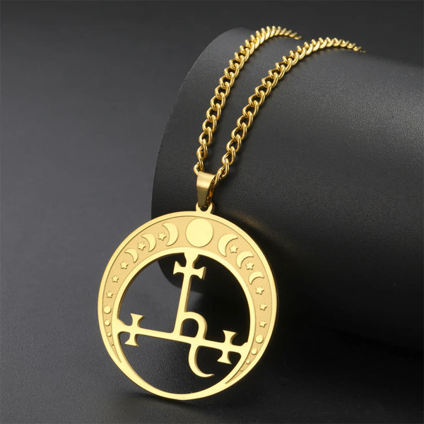 EUEAVAN Lilith Demon Seal Necklace Stainless Steel Vintage Satan Solomon Symbol Pendant Choker Amulet Jewelry Gift Wholesale