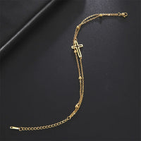 Skyrim Bohemia Cross Pendant Ankle Bracelet Fashion Foot Jewelry for Women Summer Beach Party Stainless Steel Bead Chain Anklet