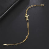 Skyrim Bohemia Cross Pendant Ankle Bracelet Fashion Foot Jewelry for Women Summer Beach Party Stainless Steel Bead Chain Anklet
