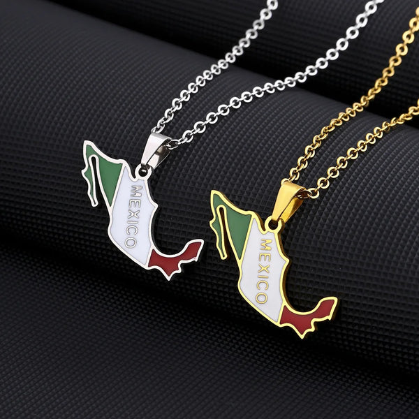 New fashion stainless steel Mexico map and flag necklace men's and women's couples temperament all matching sweater chain access