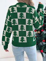 VigoCasey 2025 Autumn Winter Lady Christmas Knitted Sweater Women O Neck Plaid Print Pullover Lantern Long Sleeve Loose Jumper