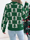 VigoCasey 2025 Autumn Winter Lady Christmas Knitted Sweater Women O Neck Plaid Print Pullover Lantern Long Sleeve Loose Jumper