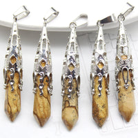 16pcs Crystal Pendulum for Divination Dowsing Natural Gem Stone Amethyst Hexagon Pendant For DIY Jewelry Making Necklace Pendant