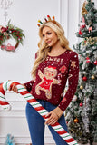 2025Casual Christmas Sweater Women Autumn Winter Gingerbread Man Pattern Long Sleeve Pullover Sweater