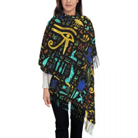 Custom Printed Ancient Gold Pharaoh Egypt King Tut Scarf Men Women Winter Fall Warm Scarves Egyptian Hieroglyphic Shawl Wrap