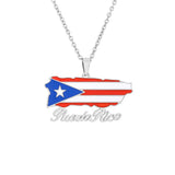 2024 New fashion vintage dripping stainless steel Puerto Rico map flag pendant necklace men's and women's collarbone chain acces